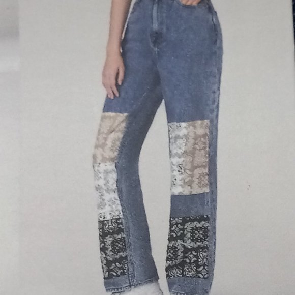 NWT SIMPLE SOCIETY Patchwork Boho Vintage Inspired High-Rise Baggy Jeans Sz 7/28 - Picture 2 of 8